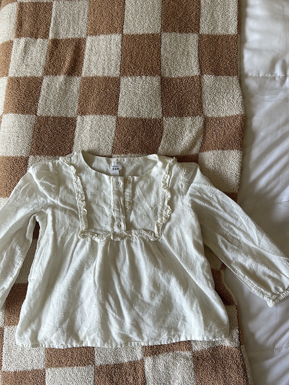 GAP Cream Ruffle Yoke Long Sleeve Top for Kids